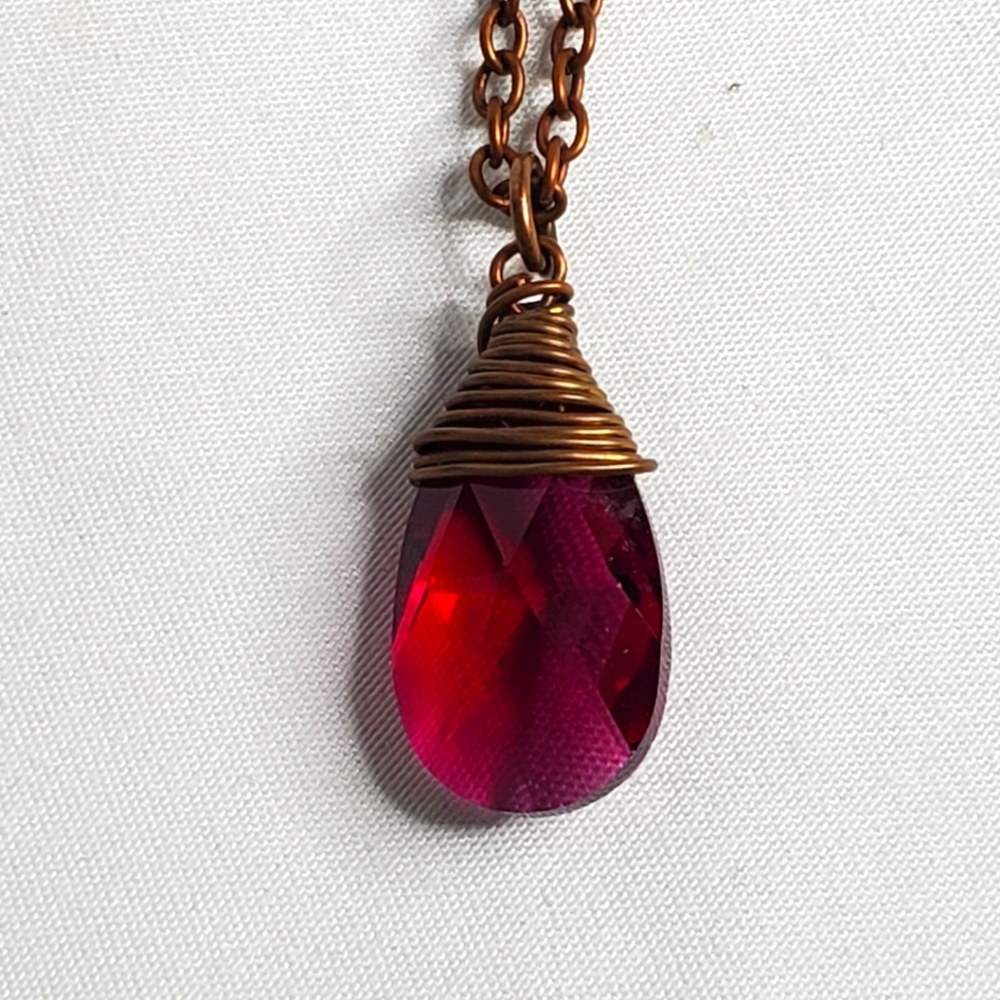 Artisan Teardrop Ruby Stone with Copper Colour Chain